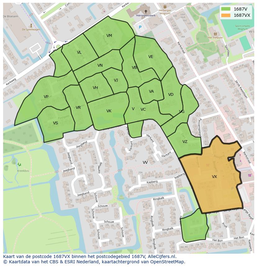 Afbeelding van het postcodegebied 1687 VX op de kaart.