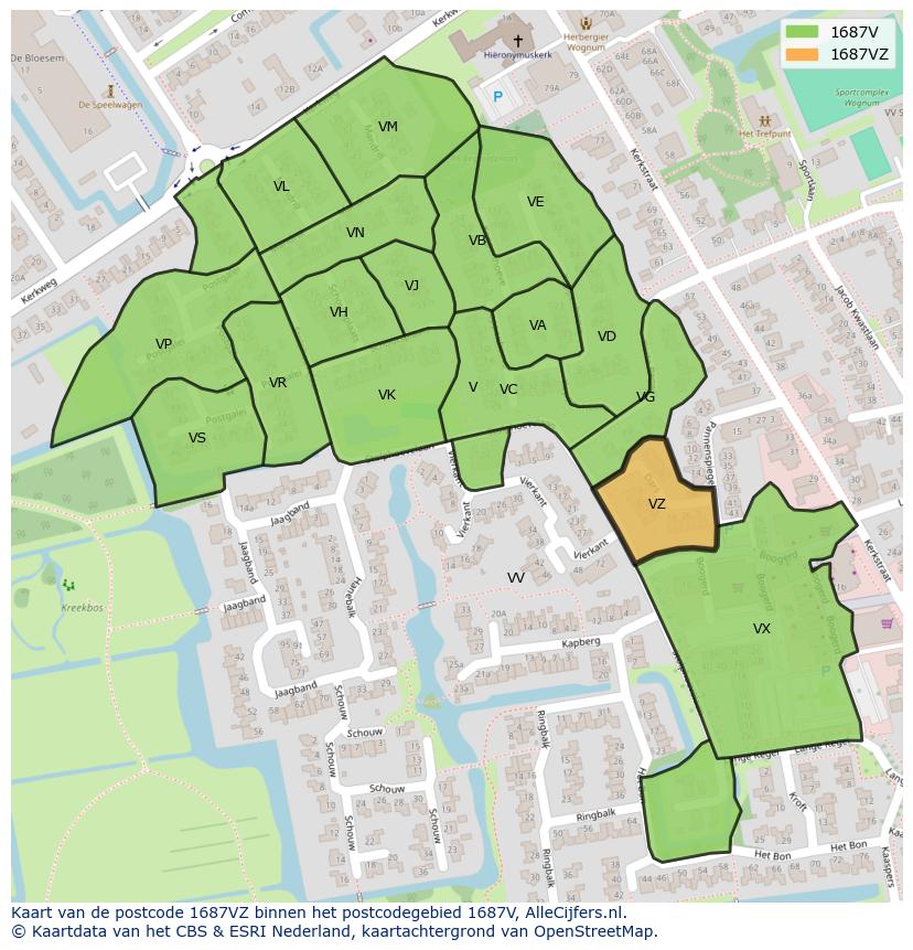 Afbeelding van het postcodegebied 1687 VZ op de kaart.