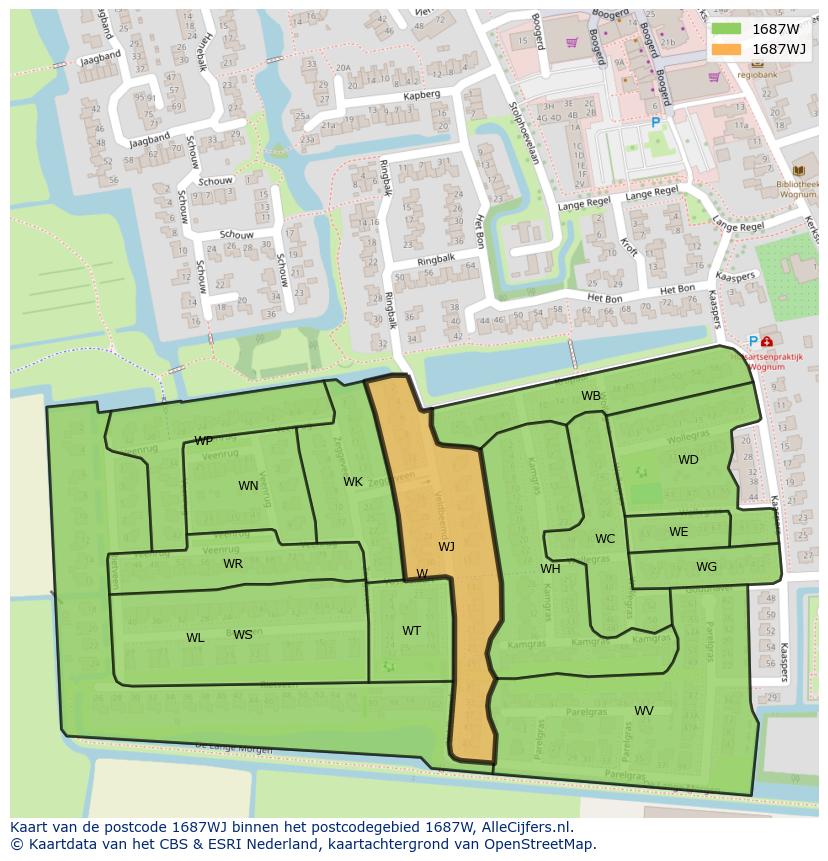 Afbeelding van het postcodegebied 1687 WJ op de kaart.