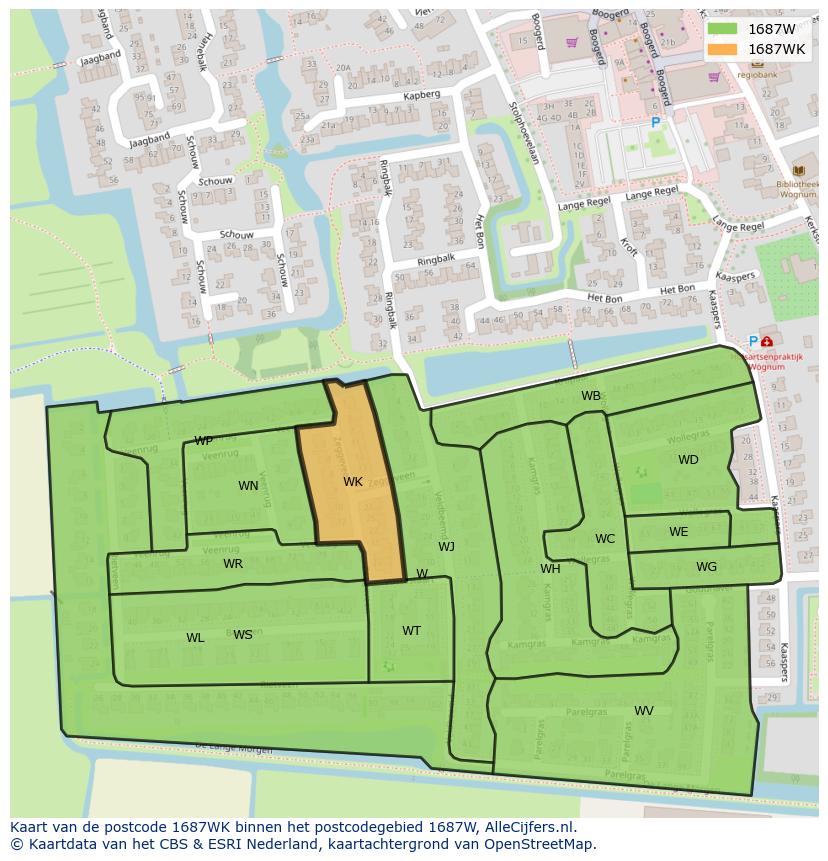 Afbeelding van het postcodegebied 1687 WK op de kaart.