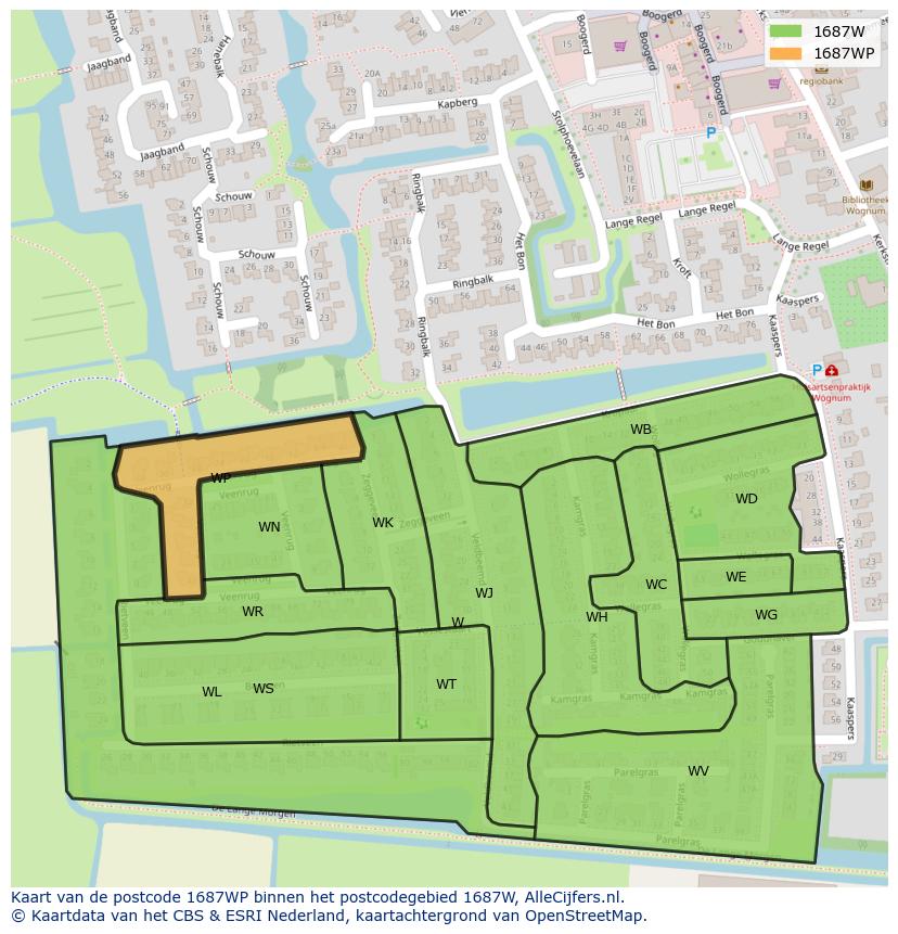 Afbeelding van het postcodegebied 1687 WP op de kaart.