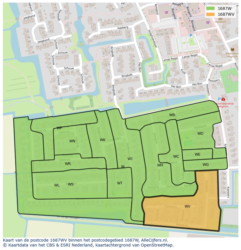 Afbeelding van het postcodegebied 1687 WV op de kaart.