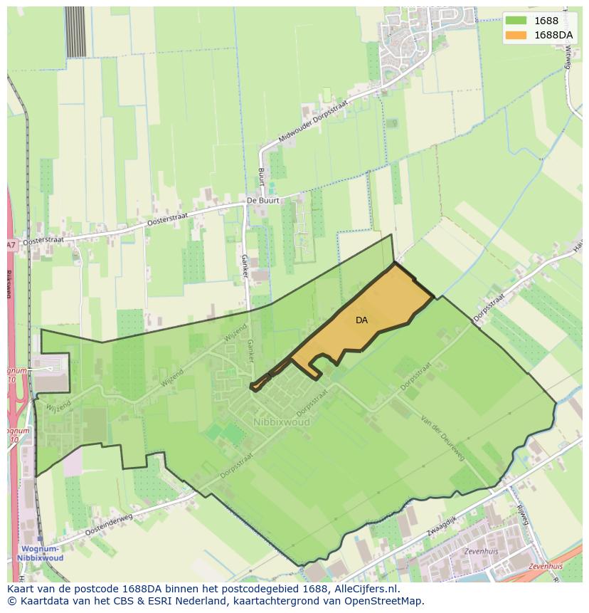Afbeelding van het postcodegebied 1688 DA op de kaart.