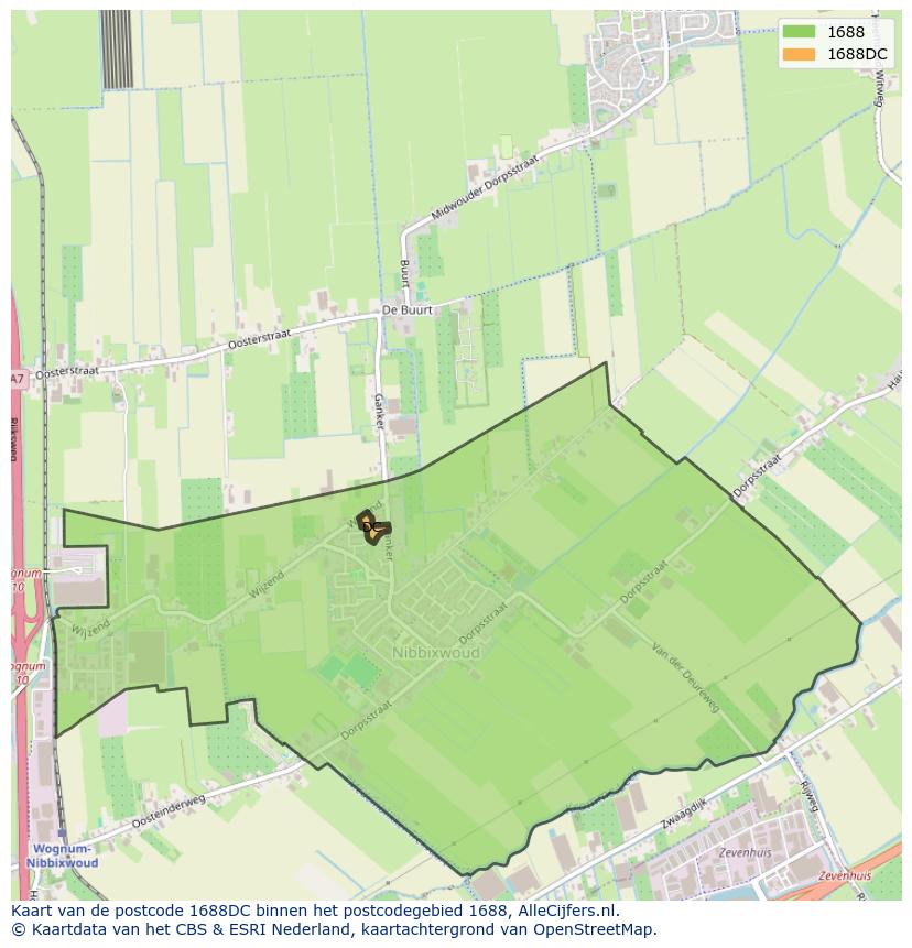 Afbeelding van het postcodegebied 1688 DC op de kaart.