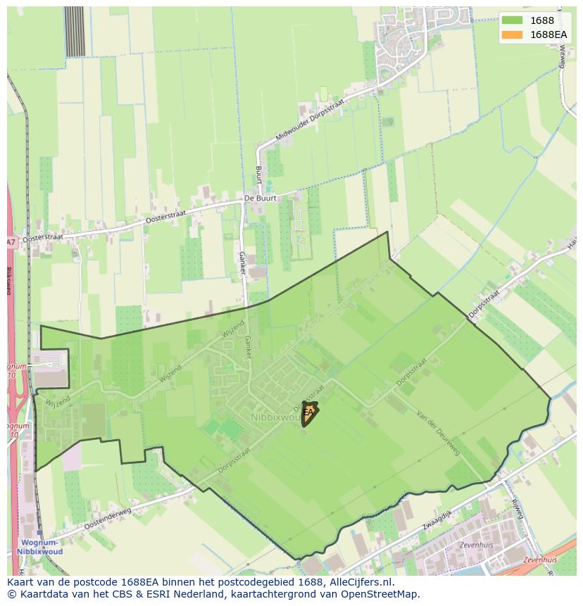 Afbeelding van het postcodegebied 1688 EA op de kaart.