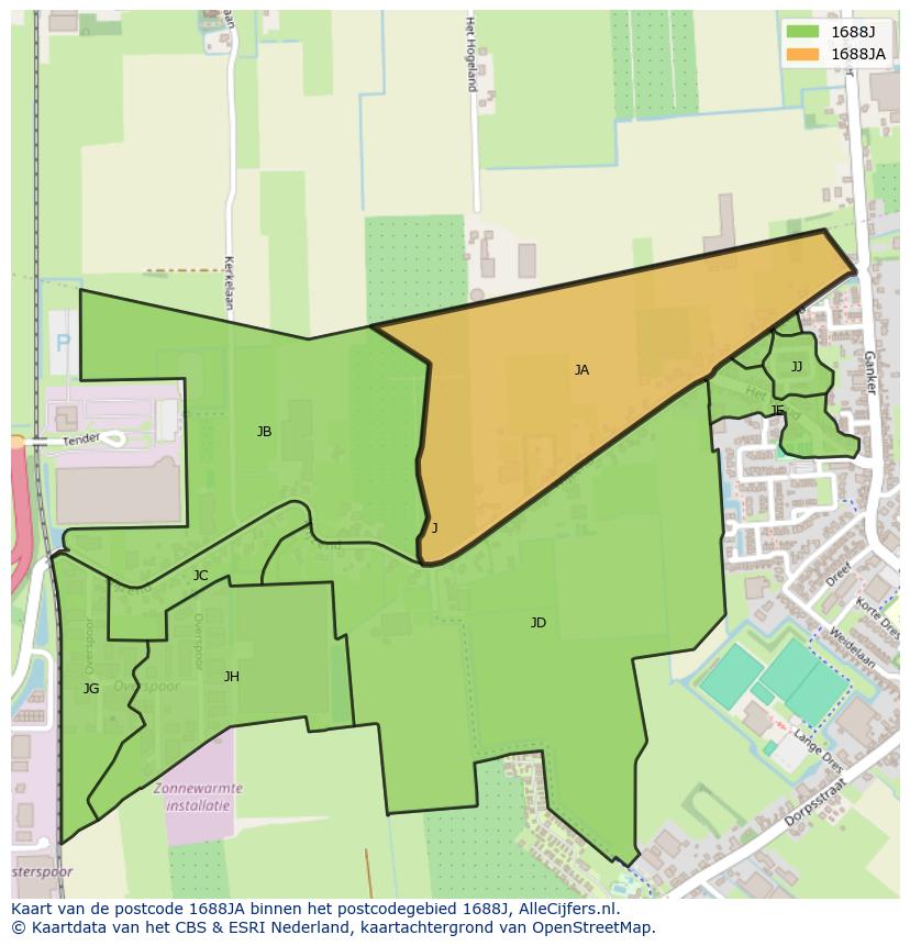 Afbeelding van het postcodegebied 1688 JA op de kaart.