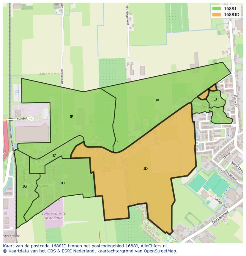 Afbeelding van het postcodegebied 1688 JD op de kaart.