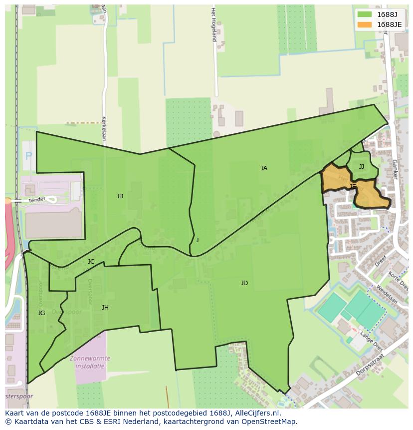 Afbeelding van het postcodegebied 1688 JE op de kaart.