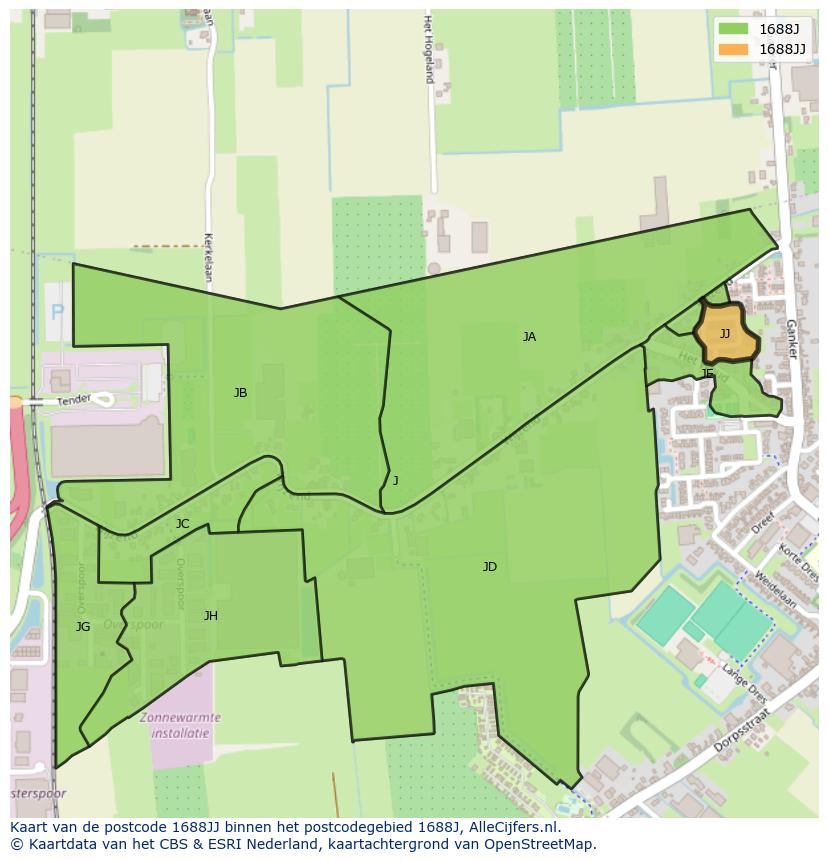 Afbeelding van het postcodegebied 1688 JJ op de kaart.