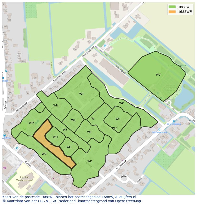 Afbeelding van het postcodegebied 1688 WE op de kaart.
