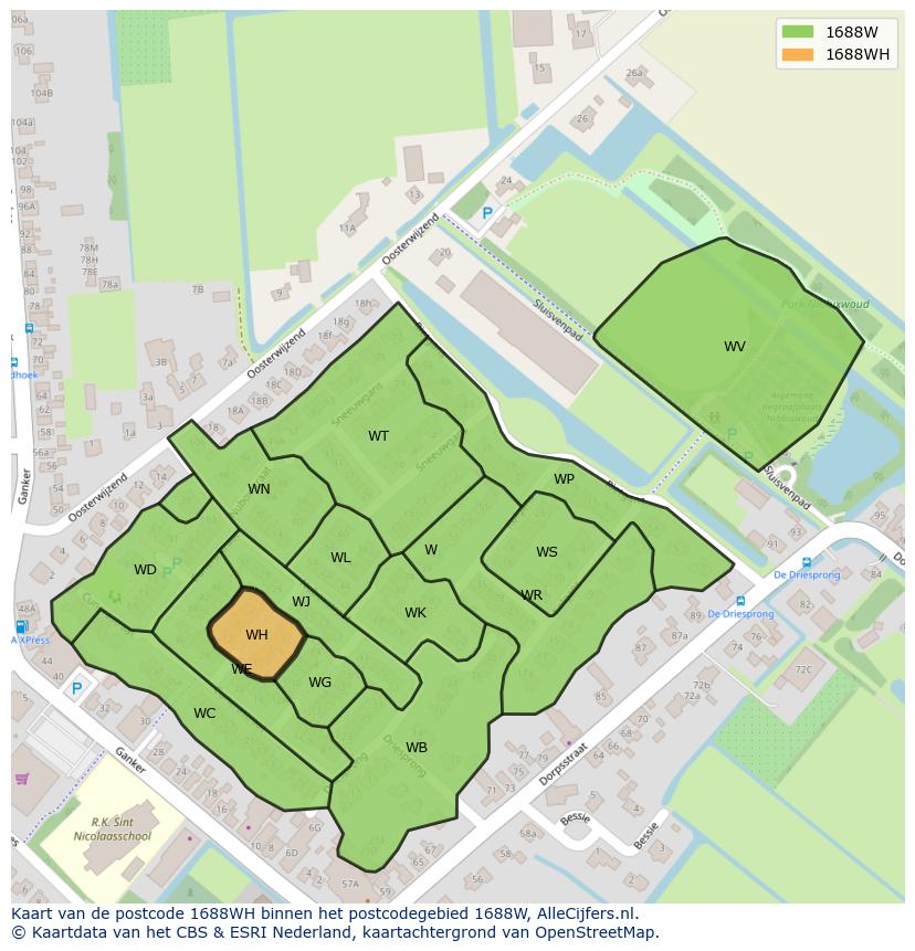 Afbeelding van het postcodegebied 1688 WH op de kaart.