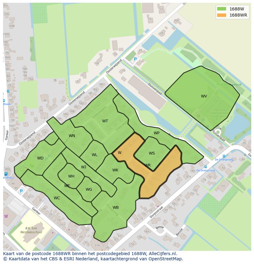 Afbeelding van het postcodegebied 1688 WR op de kaart.