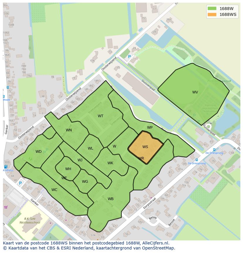 Afbeelding van het postcodegebied 1688 WS op de kaart.