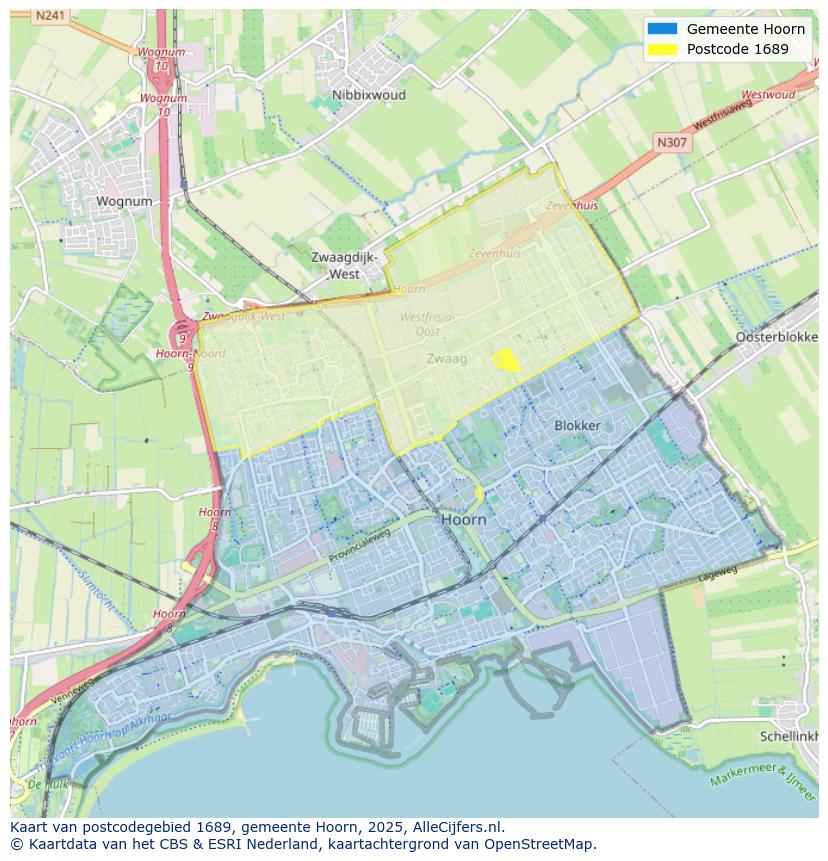 Afbeelding van het postcodegebied 1689 op de kaart.