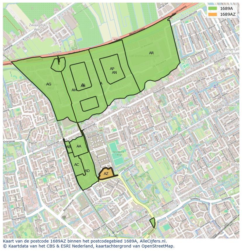 Afbeelding van het postcodegebied 1689 AZ op de kaart.