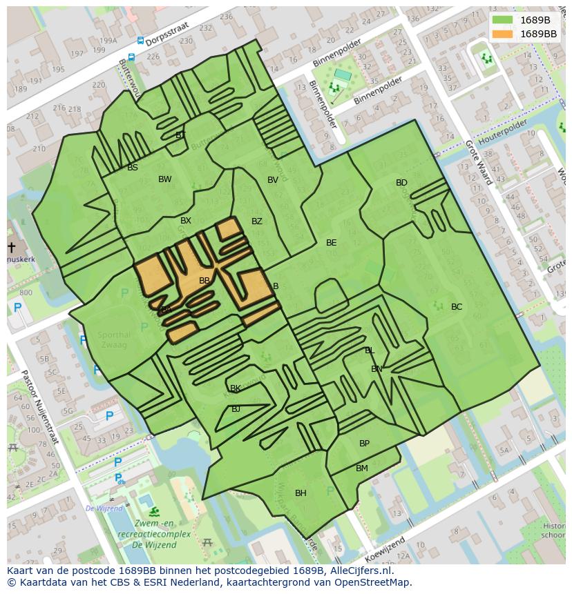 Afbeelding van het postcodegebied 1689 BB op de kaart.