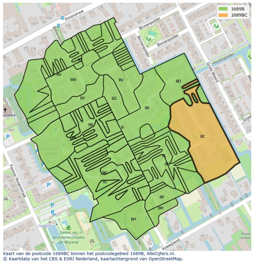 Afbeelding van het postcodegebied 1689 BC op de kaart.