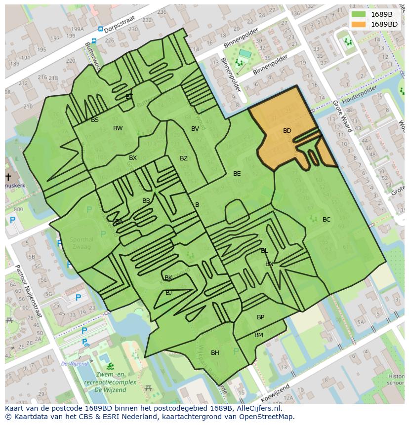 Afbeelding van het postcodegebied 1689 BD op de kaart.