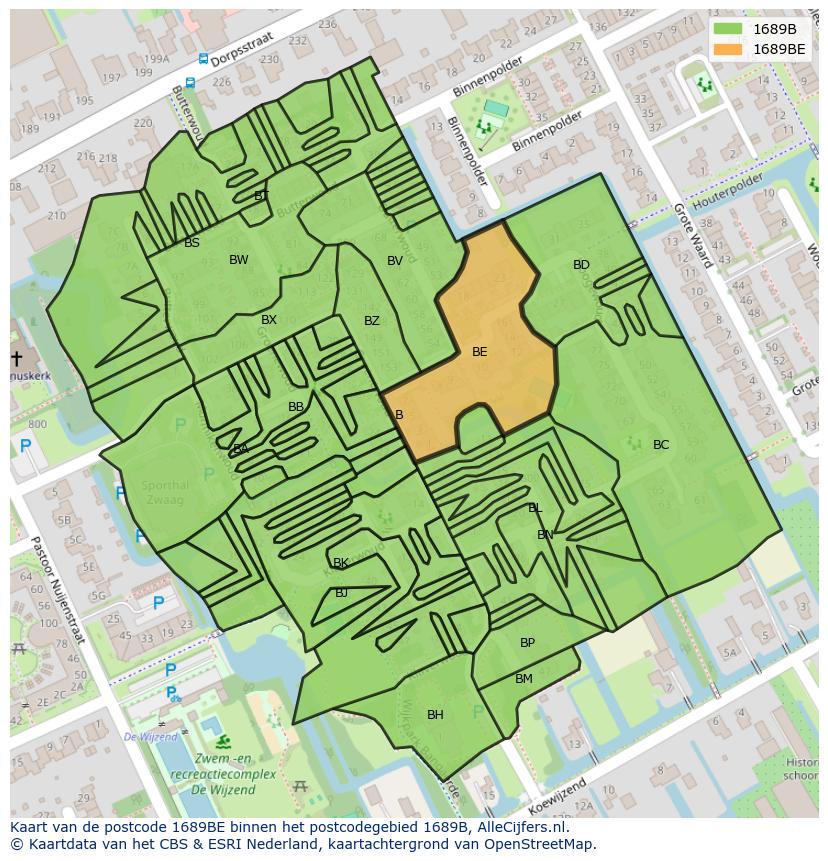 Afbeelding van het postcodegebied 1689 BE op de kaart.