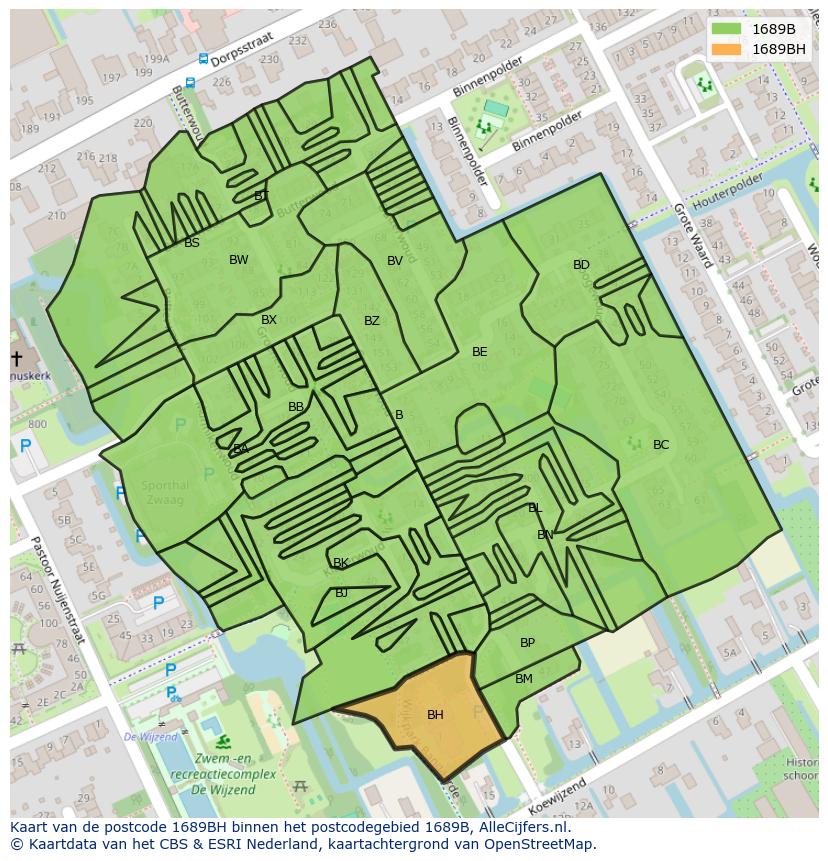 Afbeelding van het postcodegebied 1689 BH op de kaart.