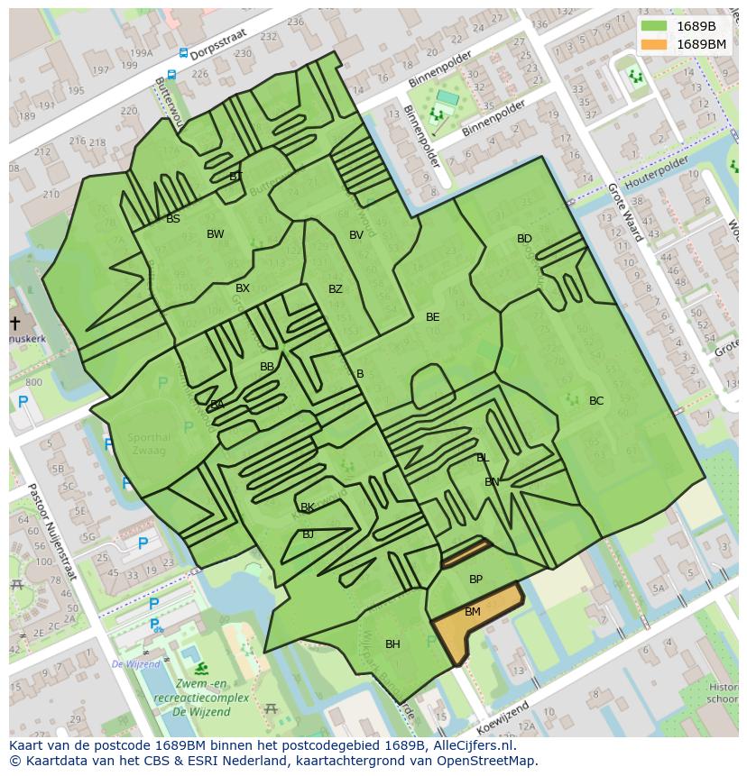 Afbeelding van het postcodegebied 1689 BM op de kaart.