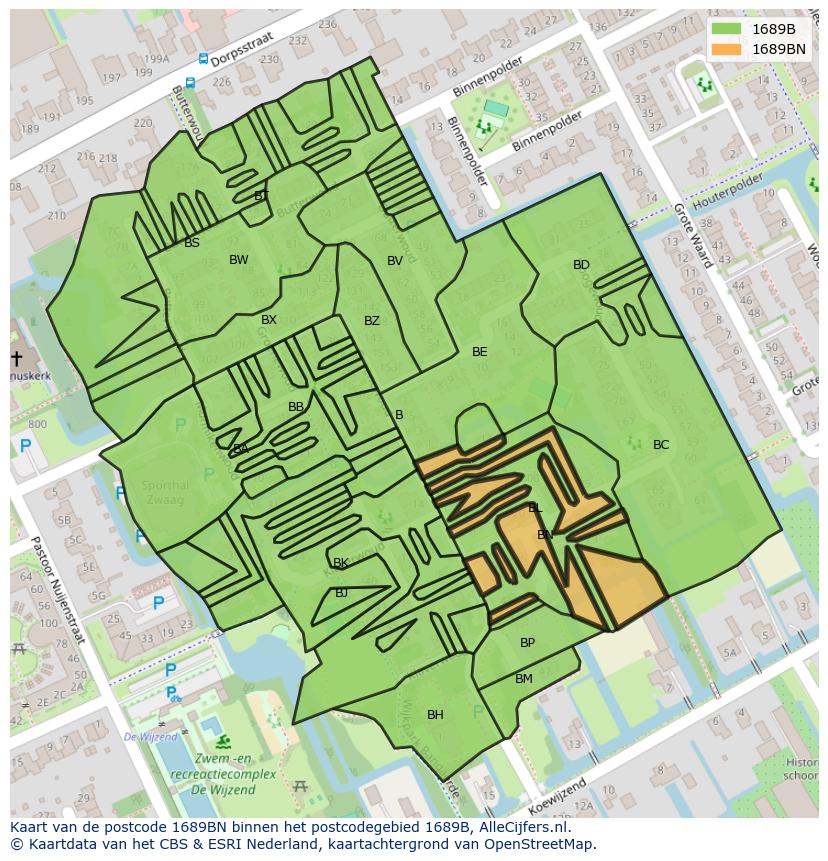 Afbeelding van het postcodegebied 1689 BN op de kaart.