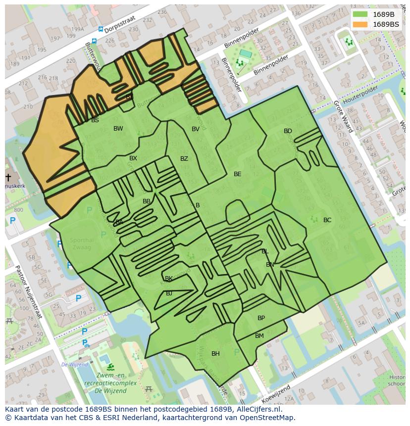 Afbeelding van het postcodegebied 1689 BS op de kaart.
