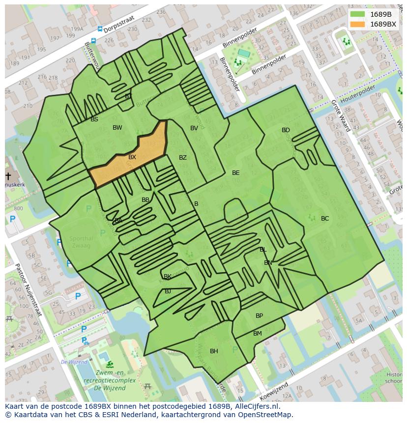 Afbeelding van het postcodegebied 1689 BX op de kaart.