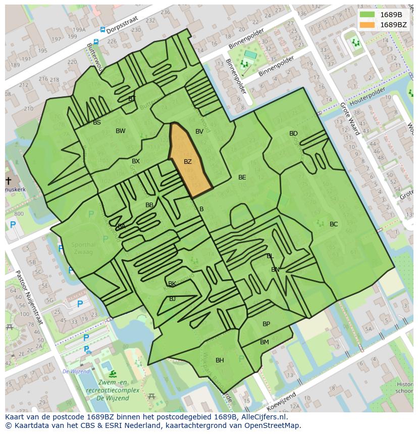 Afbeelding van het postcodegebied 1689 BZ op de kaart.