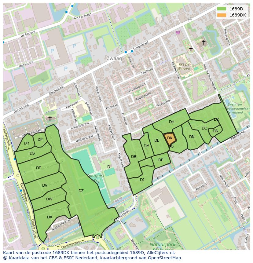 Afbeelding van het postcodegebied 1689 DK op de kaart.
