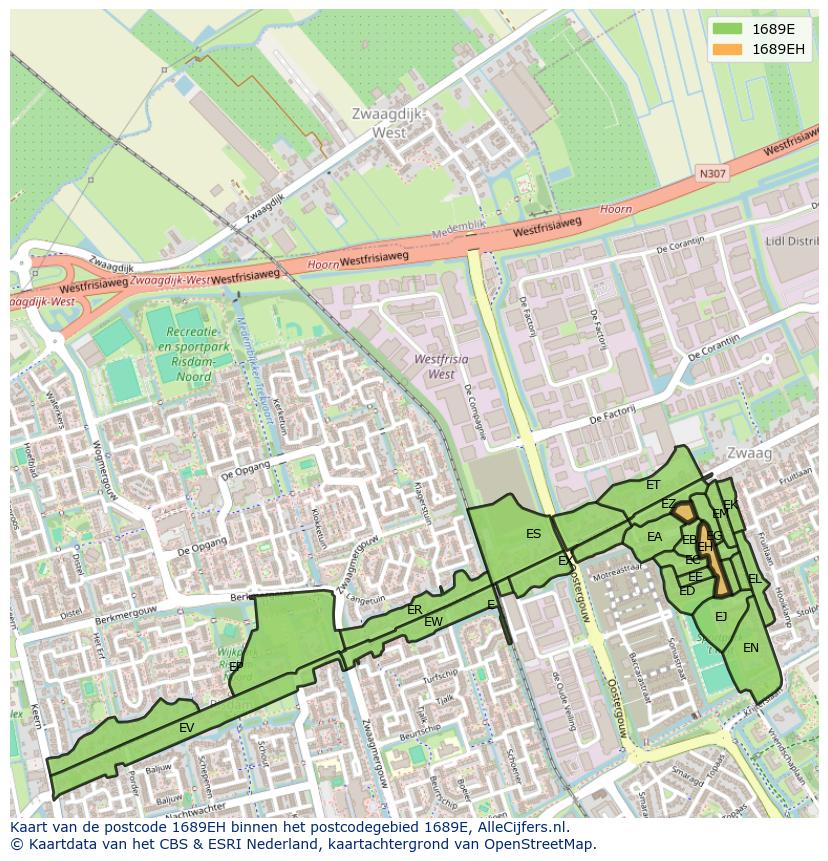 Afbeelding van het postcodegebied 1689 EH op de kaart.