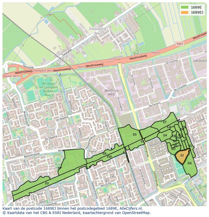 Afbeelding van het postcodegebied 1689 EJ op de kaart.