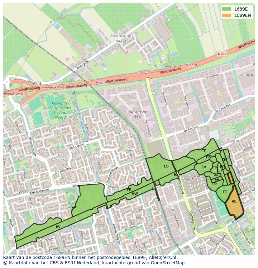 Afbeelding van het postcodegebied 1689 EN op de kaart.