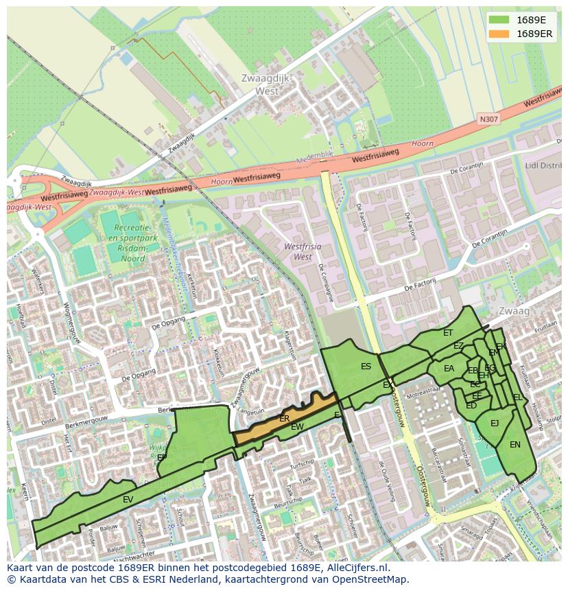 Afbeelding van het postcodegebied 1689 ER op de kaart.