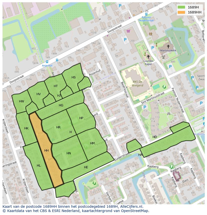 Afbeelding van het postcodegebied 1689 HH op de kaart.