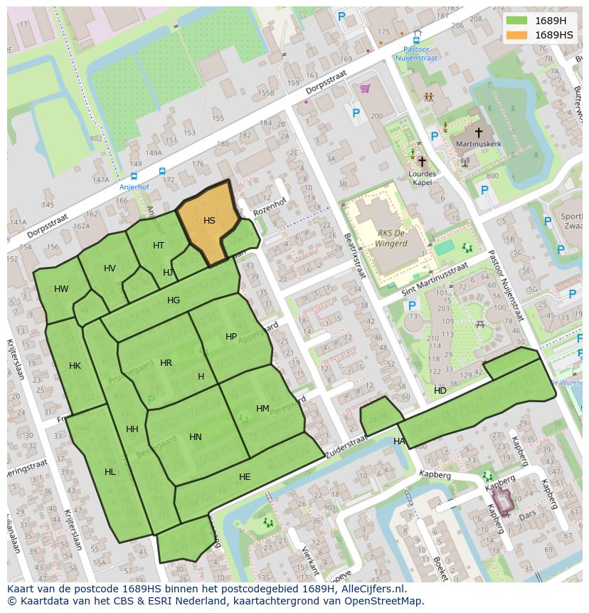 Afbeelding van het postcodegebied 1689 HS op de kaart.