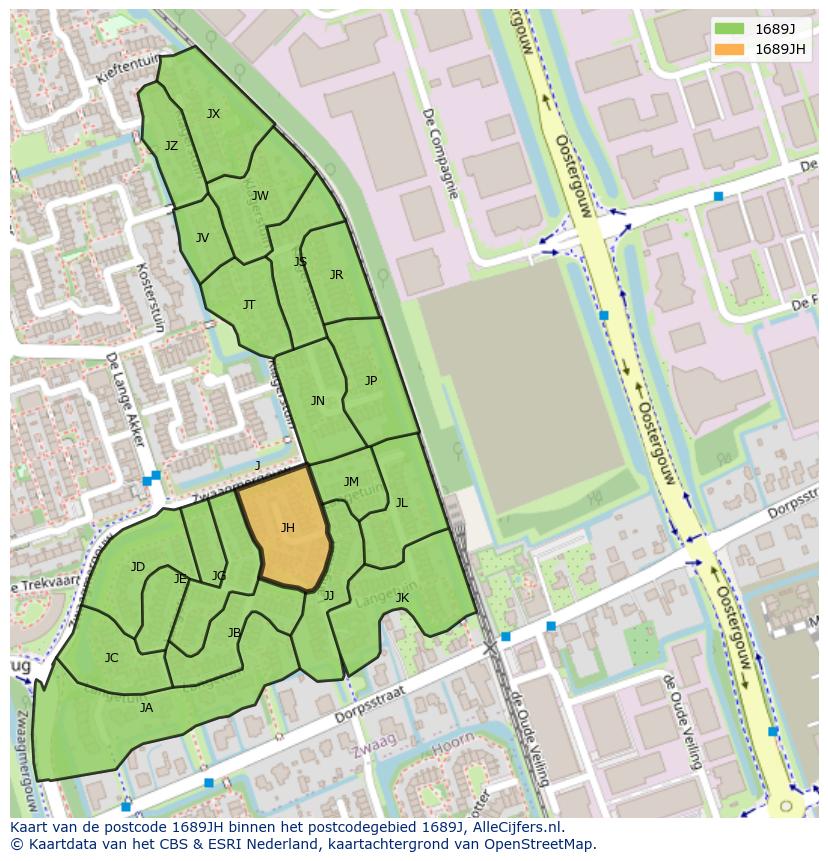Afbeelding van het postcodegebied 1689 JH op de kaart.