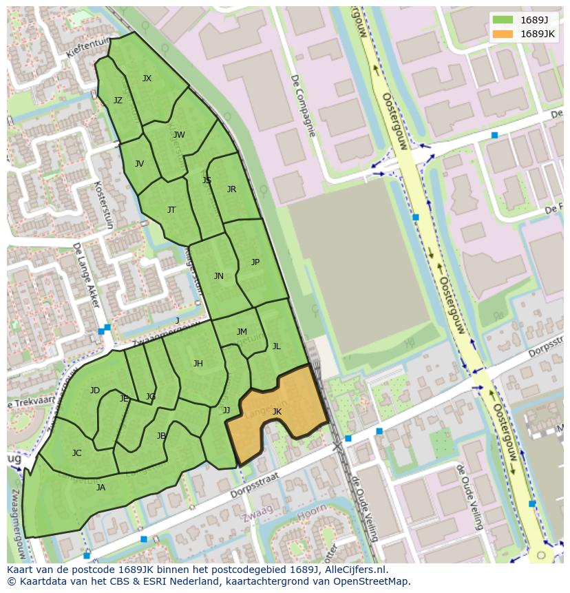 Afbeelding van het postcodegebied 1689 JK op de kaart.