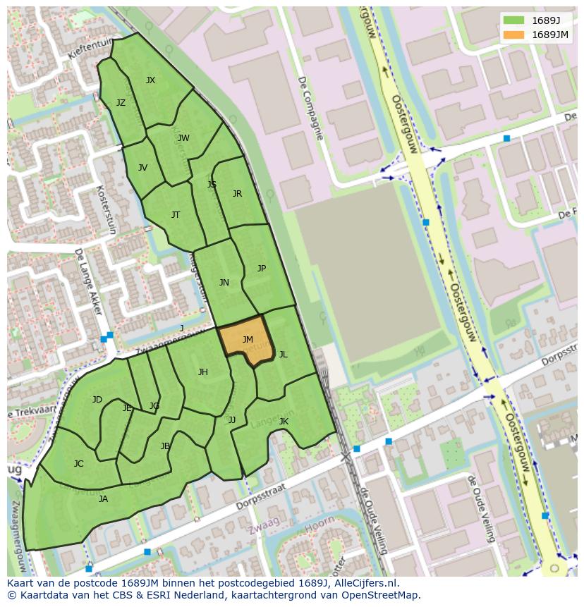 Afbeelding van het postcodegebied 1689 JM op de kaart.