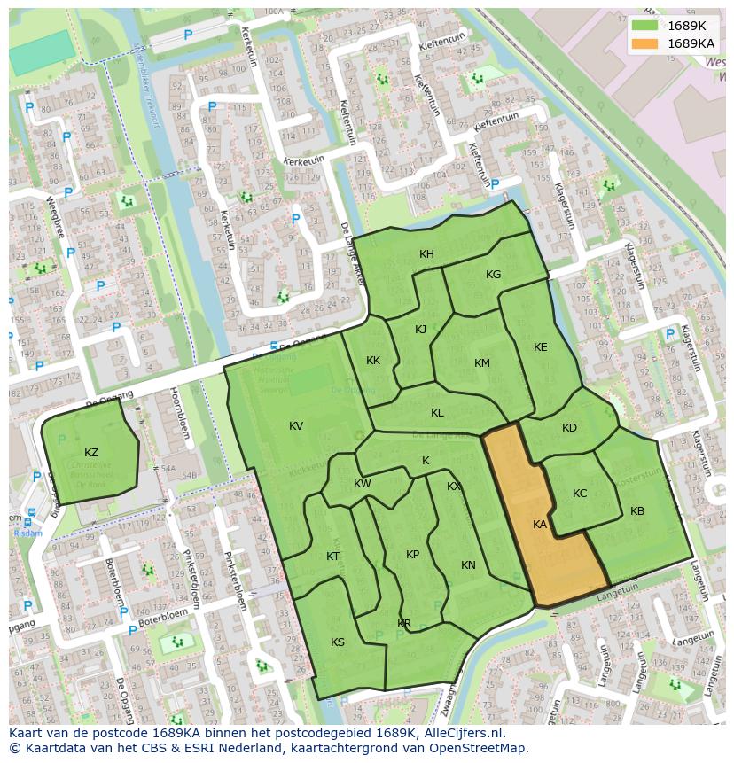 Afbeelding van het postcodegebied 1689 KA op de kaart.