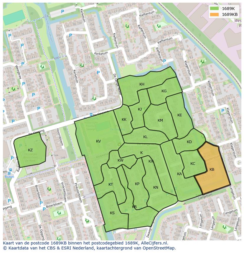 Afbeelding van het postcodegebied 1689 KB op de kaart.