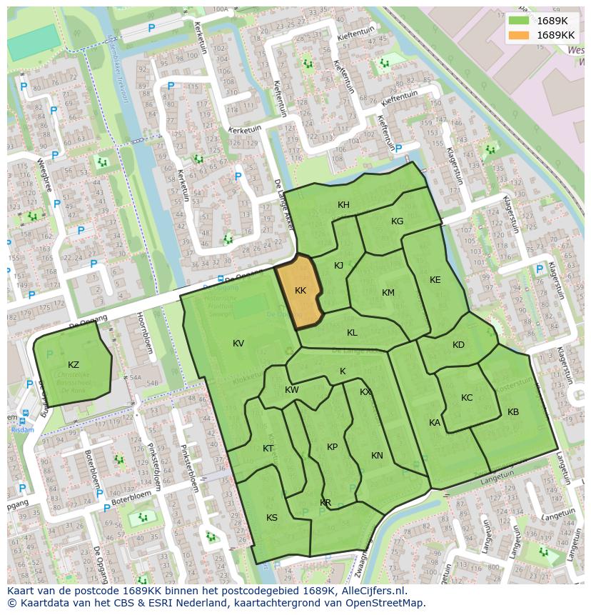 Afbeelding van het postcodegebied 1689 KK op de kaart.