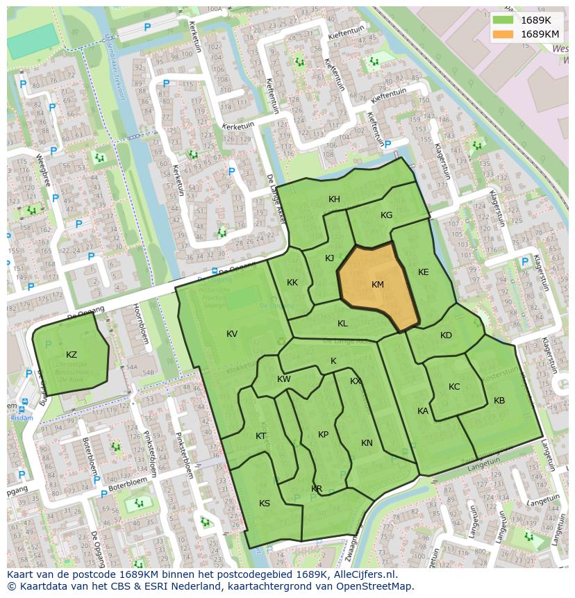 Afbeelding van het postcodegebied 1689 KM op de kaart.