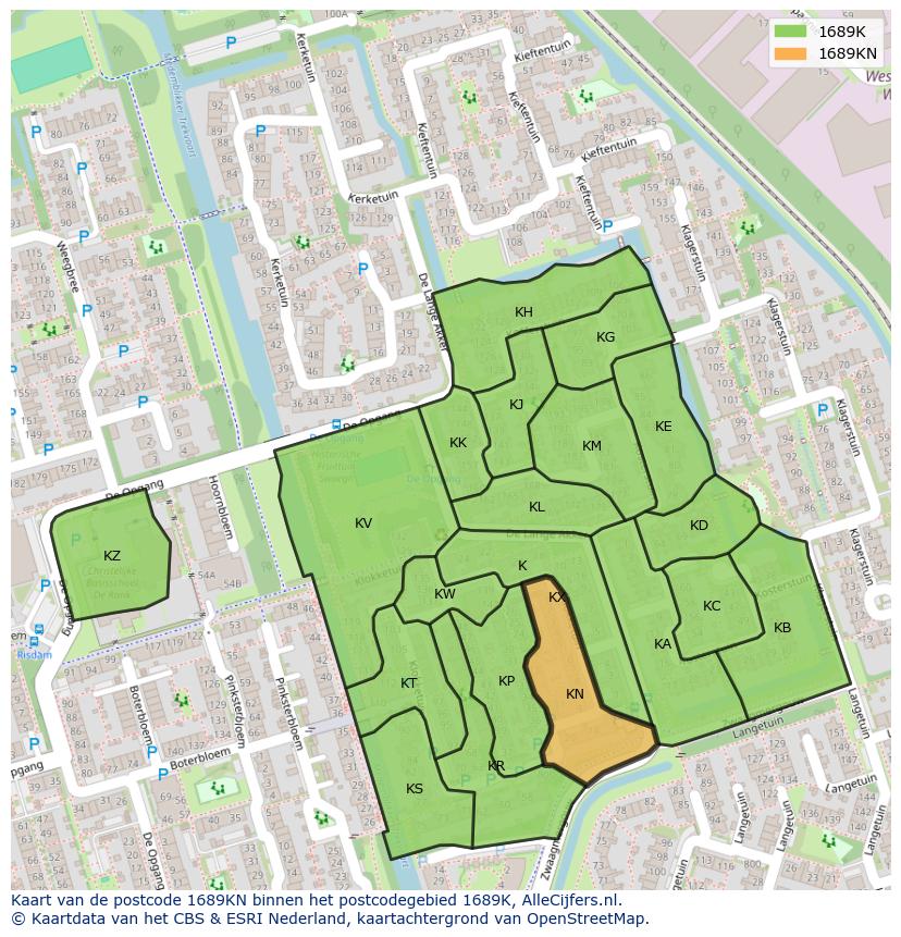 Afbeelding van het postcodegebied 1689 KN op de kaart.