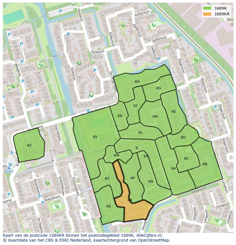 Afbeelding van het postcodegebied 1689 KR op de kaart.