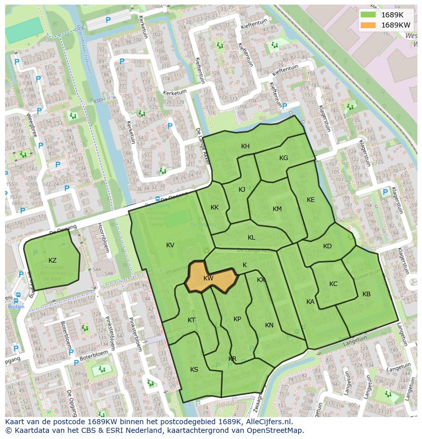 Afbeelding van het postcodegebied 1689 KW op de kaart.