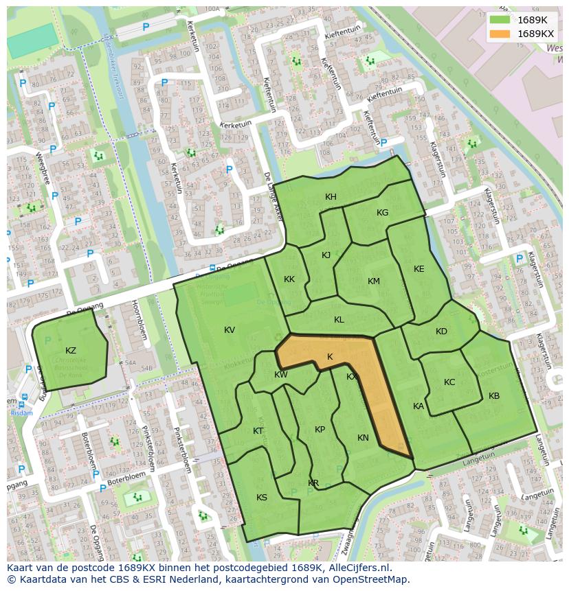 Afbeelding van het postcodegebied 1689 KX op de kaart.