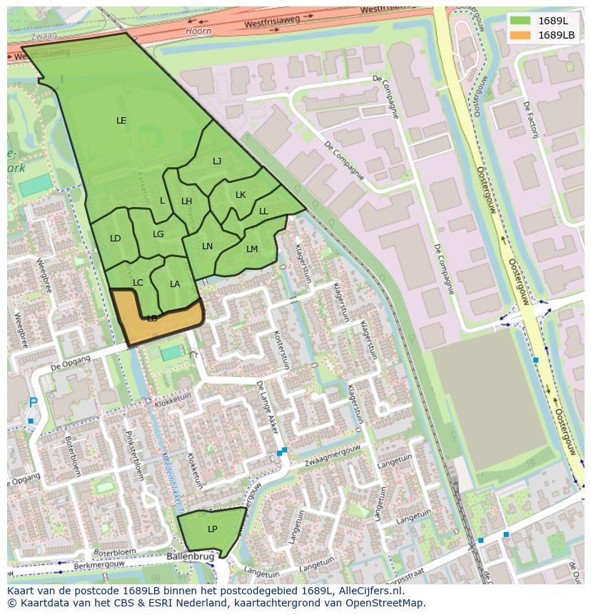 Afbeelding van het postcodegebied 1689 LB op de kaart.