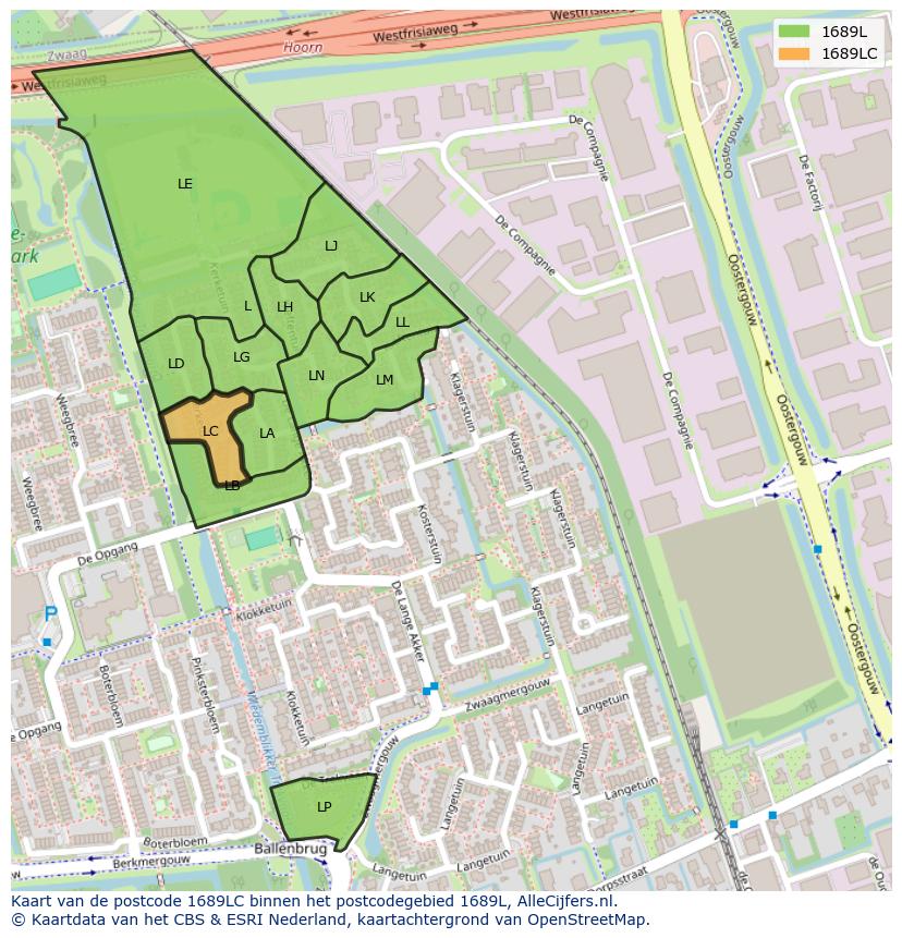 Afbeelding van het postcodegebied 1689 LC op de kaart.