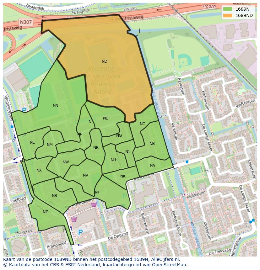Afbeelding van het postcodegebied 1689 ND op de kaart.